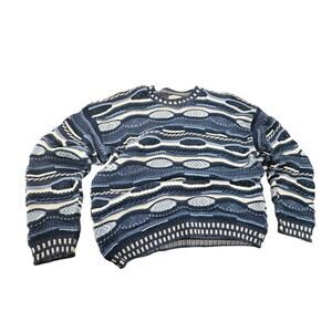 Vintage Protege 3D TAG Coogi Style Sweater XL Blue White Textured Knit USA